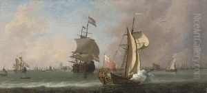 A Dutch Man-o'war And Other Shipping Off The Coast Of Flushing by Willem van de, the Elder Velde