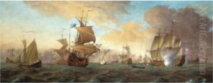 The British Fleet At Sea by Willem van de, the Elder Velde