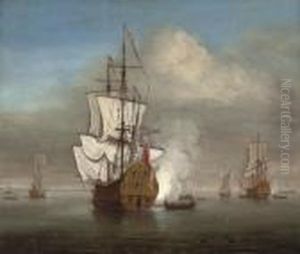 An English Naval Squadron Announcing Its Departure From Its Anchorage