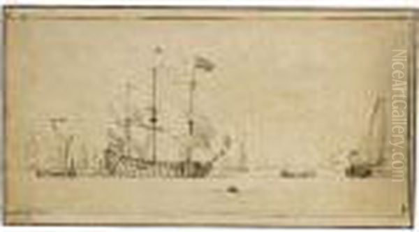 A Yacht Firing At A Frigate Surrounded By Other Small Vessels - view 1