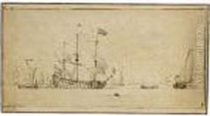 A Yacht Firing At A Frigate Surrounded By Other Small Vessels A Yacht Firing At A Frigate Surrounded By Other Small Vessels