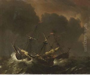 Shipping On A Stormy Sea by Willem van de, the Elder Velde