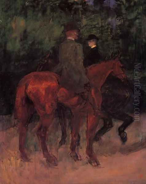Man and Woman Riding through the Woods - view 1