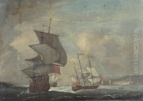 Second Rates Of The Red Squadron
With A Fifth Rate In Company Off The Coast Of Portsmouth - view 1