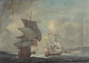 Second Rates Of The Red Squadron
 With A Fifth Rate In Company Off The Coast Of Portsmouth by Willem van de, the Elder Velde