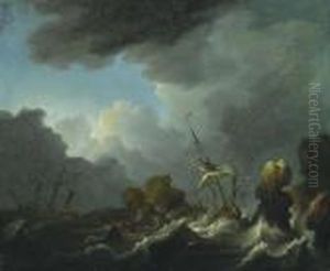 Stormy Sea With Shipwreck. by Willem van de, the Elder Velde