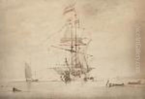Dutch Shipping In A Calm by Willem van de, the Elder Velde