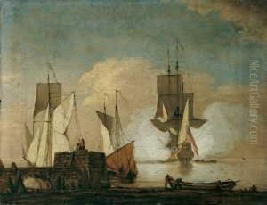 De D.j. , Nachfolge Britische
Kriegsschiffe In Kustennahe. Ol Auf Leinwand, Auf Holz Aufgezogen . H
22; B 29 Cm. Provenienz: Slg. Bremen, Krefeld by Willem van de, the Elder Velde