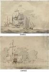 Two Frigates With A Fishing Boat (recto); A Frigate Firing Abroadside (verso) Two Frigates With A Fishing Boat (recto); A Frigate Firing Abroadside (verso)