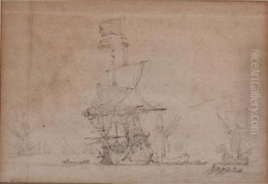 A Man-o-war With Other Ships And Rowing Boats, On A Calm Sea A Man-o-war With Other Ships And Rowing Boats, On A Calm Sea
