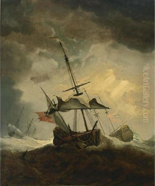 A Small English Ship Dismasted In A Gale, A Man-of-war And Another Sailing Vessel Beyond - view 1