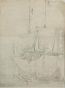 Ship With Furled Sails by Willem van de, the Elder Velde
