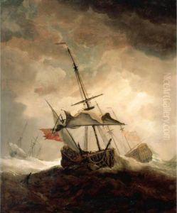 A Small English Ship Dismasted In A Gale, Two Further Ships Beyond by Willem van de, the Elder Velde