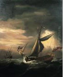 An English Royal Yacht And Other Shipping In Heavy Seas by Willem van de, the Elder Velde