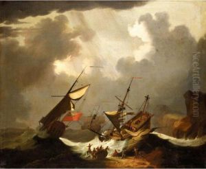 English Ships In Distress Off A Rocky Coast