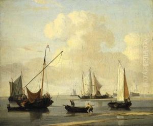 A Kaag, A Weyschuit And Two Rowing-boats by Willem van de, the Elder Velde