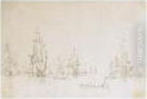 Shipping On A Calm Sea by Willem van de, the Elder Velde