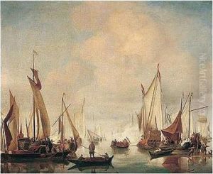 A Dutch Yacht And Fishing Vessels In A Calm by Willem van de, the Elder Velde
