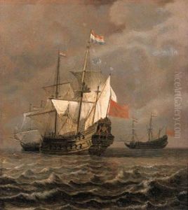 An Amsterdam Man-o'-war At Sea, As A Storm Approaches - Afragment by Willem van de, the Elder Velde