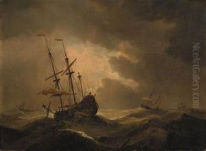 A Merchantman In A Storm With Other Shipping Beyond by Willem van de, the Elder Velde