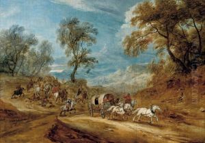 A Wooded Landscape With Highwaymen Ambushing A Carriage On A Track A Wooded Landscape With Highwaymen Ambushing A Carriage On A Track