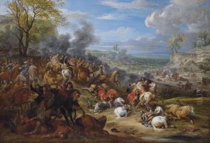 French Troops In Battle In An Extensive Landscape by Adam Frans van der Meulen