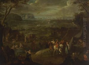Reiterschlacht Vor Einer Brennenden Stadt - Feldlager. by Adam Frans van der Meulen