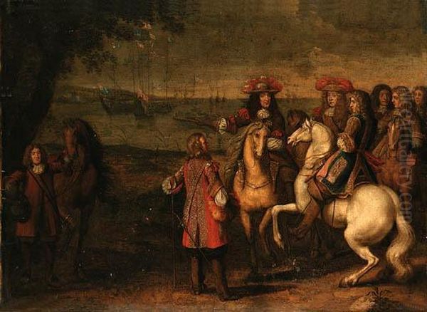 King Charles Ii And The Duke Of
York With Other Figures Before Abay, With English Men-o-war Beyond - view 1