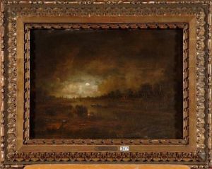 Paysage Lacustre Anime Au Clair De Lune by Aert van der Neer