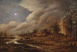 Moonlit River Landscape by Aert van der Neer