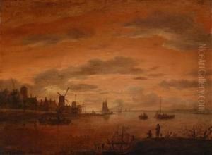 Sunset Above A Dutch Canal Landscape by Aert van der Neer
