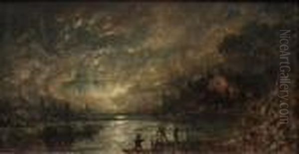 Moonlit River
Scene With Fishermen - view 1