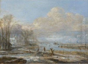 Winter Landscape With Skaters by Aert van der Neer
