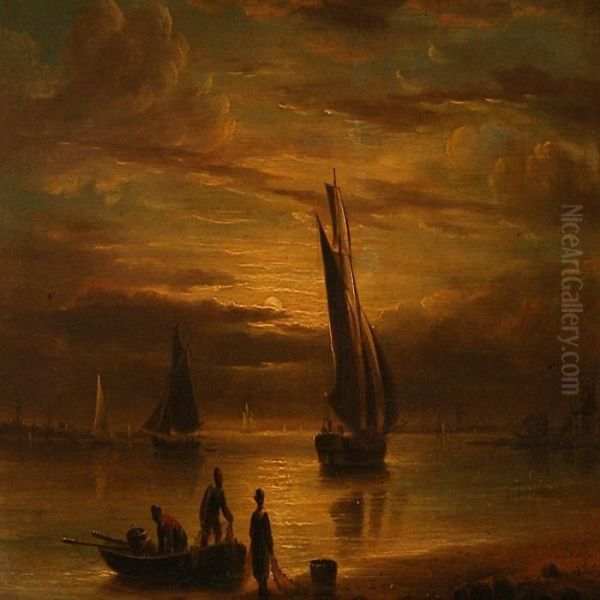 Fishermen On A Beach At Sunset - view 1