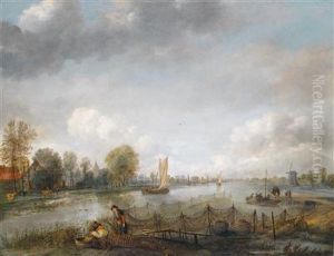 Weitefluslandschaft Mit Fischern