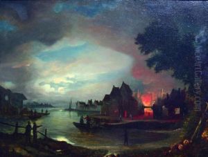 Moonlit Town Scene By A River by Aert van der Neer