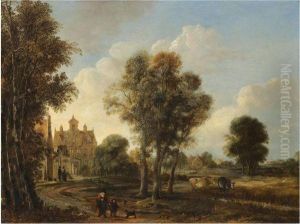 A Landscape With Figures On A Path Near A Country House