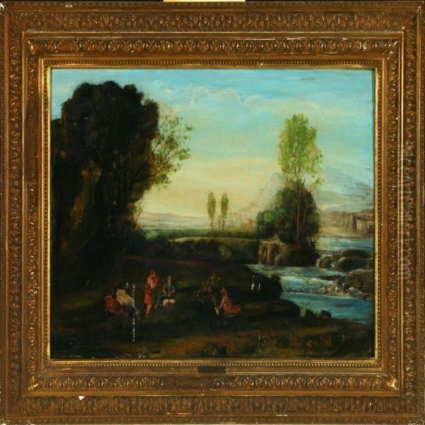 Archaic Landscapewith Animals And Figures At A Stream - view 1