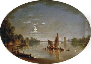 Barges On The Thames At Night by Aert van der Neer