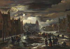 Zugefrorene Gracht Bei Mondschein
