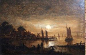 Estuary By Moonlight by Aert van der Neer