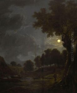 Flusslandschaft Im Mondlicht by Aert van der Neer