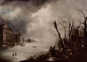 Paesaggio Invernale Con Corso D'acqua Ghiacciato by Aert van der Neer