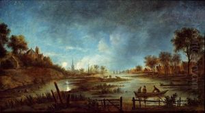 Nachtliche Flusslandschaft