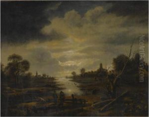 An Extensive Moonlit River Landscape
