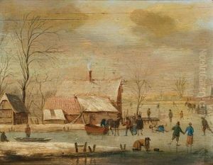 Figures Skating Near A Village by Aert van der Neer