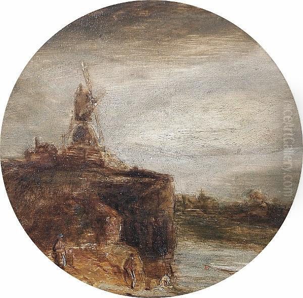 A Windmill Atop A Cliff With Figures In The Foreground - view 1