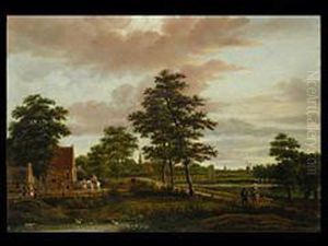 Landschaft Mit Gebauden, Windmuhle Und Personenstaffage Landschaft Mit Gebauden, Windmuhle Und Personenstaffage
