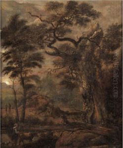 A Moonlit Landscape With A Shepherdess And Her Cow by Aert van der Neer