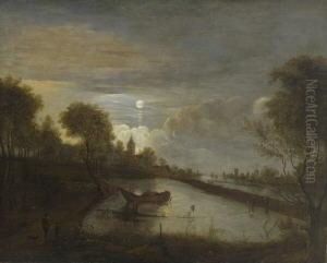 Hollandische Flusslandschaft Im
 Mondschein.